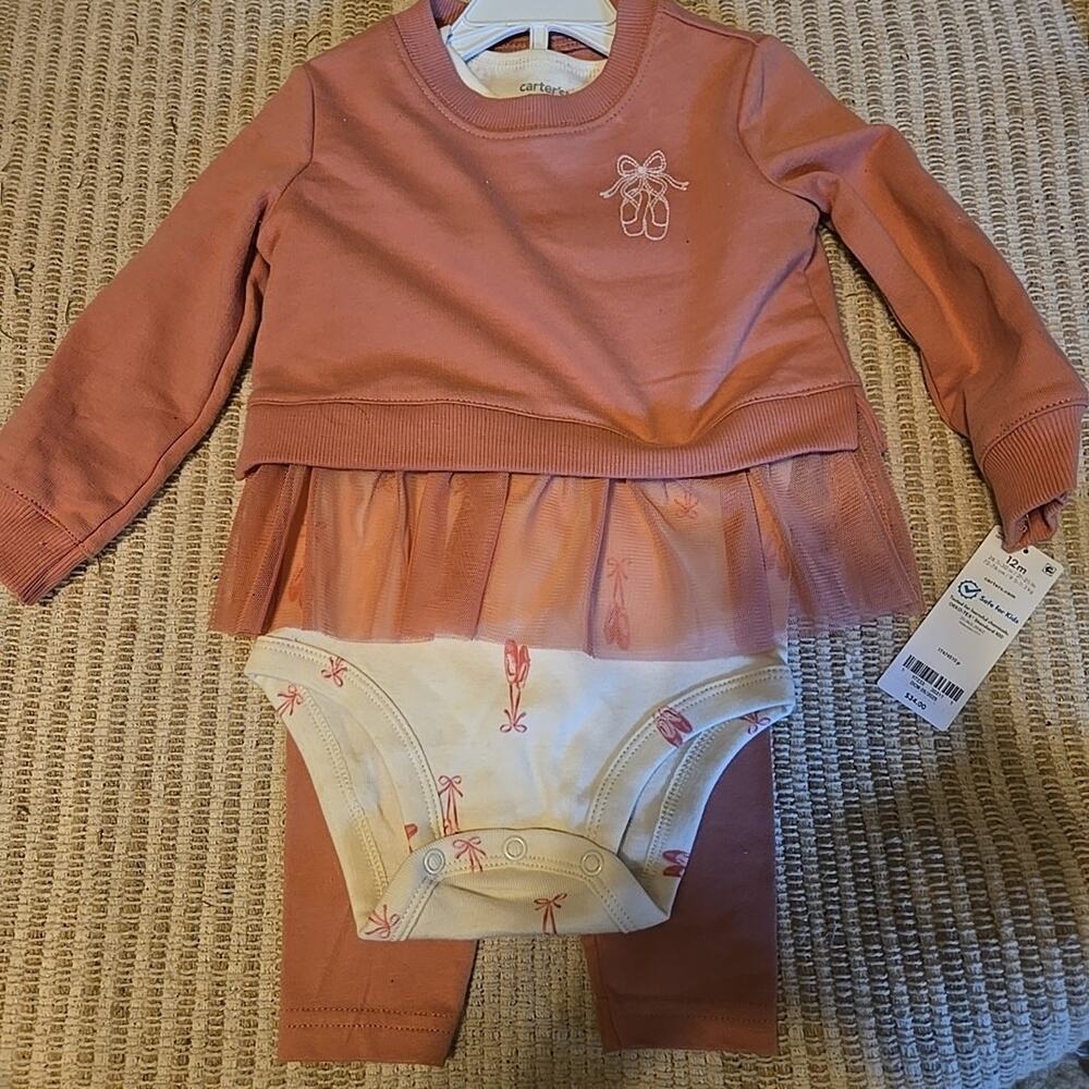 Carter's Ballet Outfit Baby Girl Size 12 Months Top Bodysuit Pants Set Dance NWT